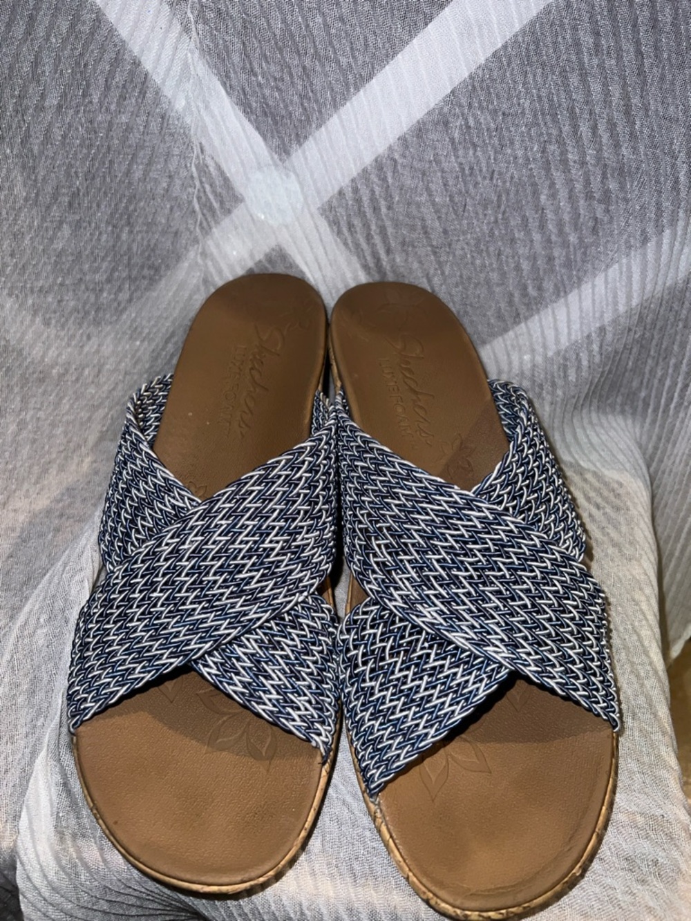 Slip-On Women’s Crossband Sandals in Navy and White